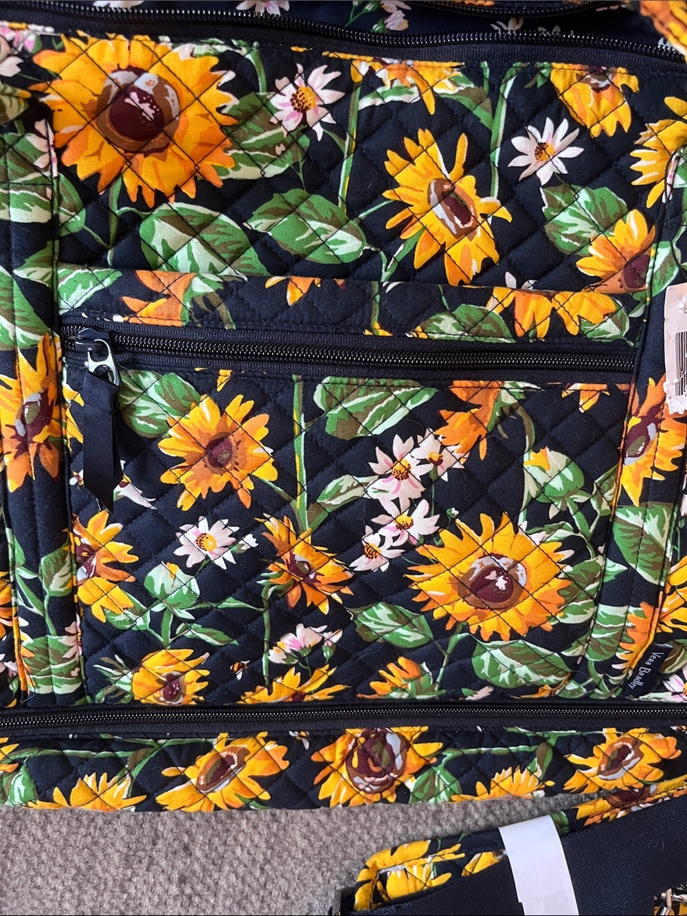 Vera Bradley Deluxe Travel Tote Sunflowers Quilted Tote Bag with trolley sleeve - Picture 5 of 16